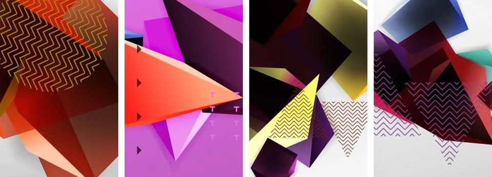 Trendy low poly 3d triangle shapes and other geometric elements background Stock Illustration