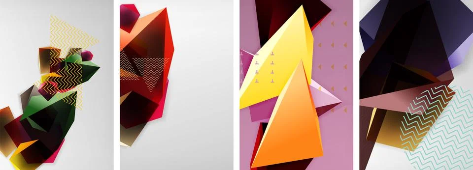 Trendy low poly 3d triangle shapes and other geometric elements background Stock Illustration