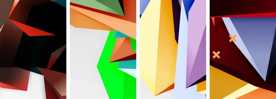 Trendy low poly 3d triangle shapes and other geometric elements background Illustrazione stock