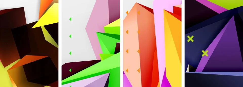 Trendy low poly 3d triangle shapes and other geometric elements background 스톡 일러스트