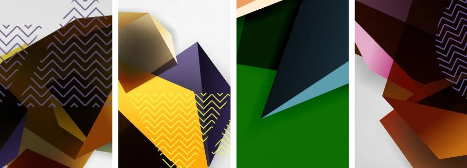 Trendy low poly 3d triangle shapes and other geometric elements background 스톡 일러스트