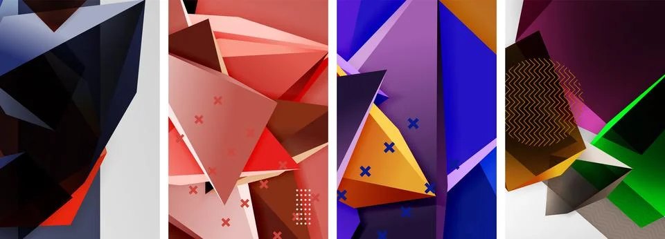 Trendy low poly 3d triangle shapes and other geometric elements background Illustrazione stock