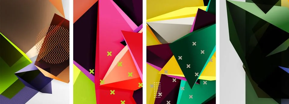 Trendy low poly 3d triangle shapes and other geometric elements background イラスト素材