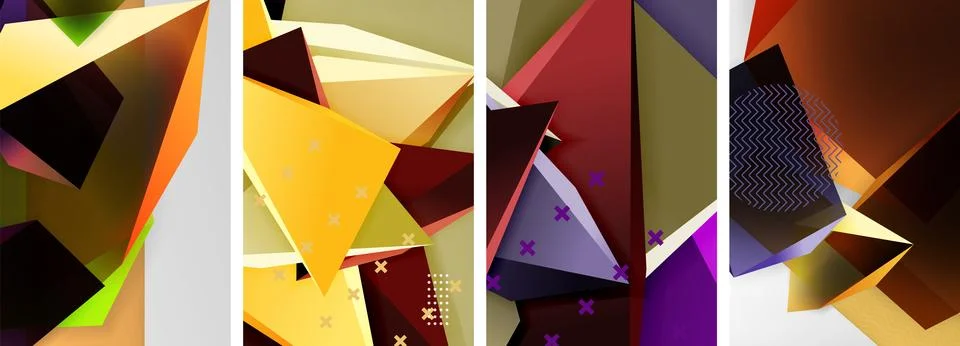 Trendy low poly 3d triangle shapes and other geometric elements background 스톡 일러스트