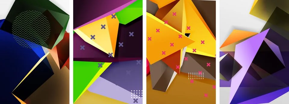 Trendy low poly 3d triangle shapes and other geometric elements background 스톡 일러스트