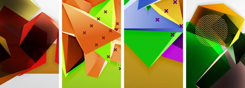 Trendy low poly 3d triangle shapes and other geometric elements background Stock Illustration