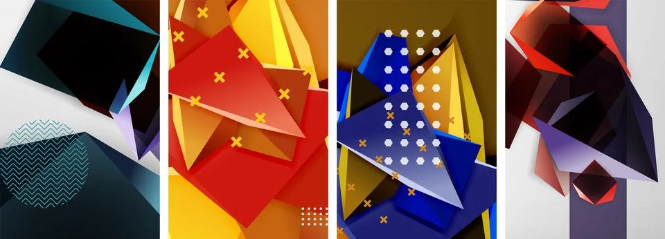 Trendy low poly 3d triangle shapes and other geometric elements background 스톡 일러스트