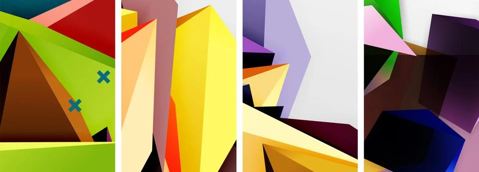 Trendy low poly 3d triangle shapes and other geometric elements background Stock Illustration