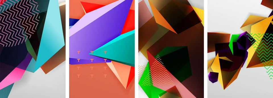 Trendy low poly 3d triangle shapes and other geometric elements background 스톡 일러스트