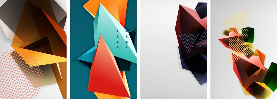 Trendy low poly 3d triangle shapes and other geometric elements background 스톡 일러스트