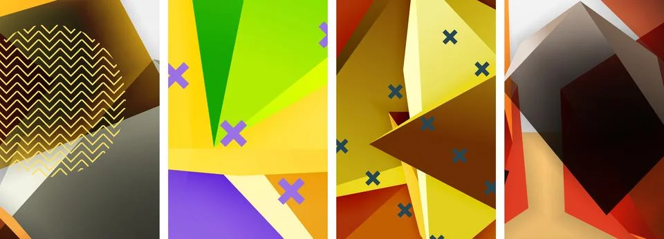 Trendy low poly 3d triangle shapes and other geometric elements background 스톡 일러스트