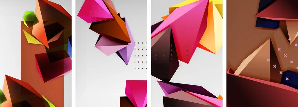 Trendy low poly 3d triangle shapes and other geometric elements background 스톡 일러스트