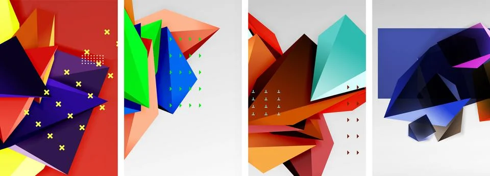 Trendy low poly 3d triangle shapes and other geometric elements background Stock Illustration