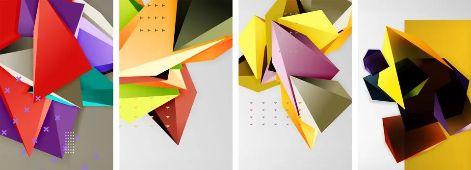 Trendy low poly 3d triangle shapes and other geometric elements background 스톡 일러스트
