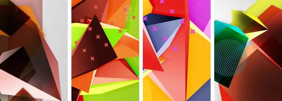 Trendy low poly 3d triangle shapes and other geometric elements background 스톡 일러스트