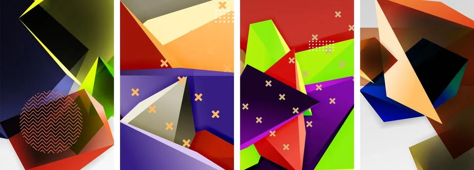 Trendy low poly 3d triangle shapes and other geometric elements background 스톡 일러스트