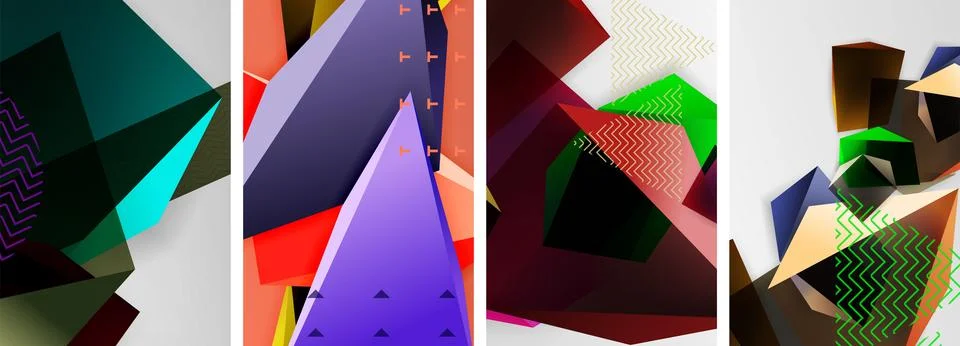 Trendy low poly 3d triangle shapes and other geometric elements background Stock Illustration