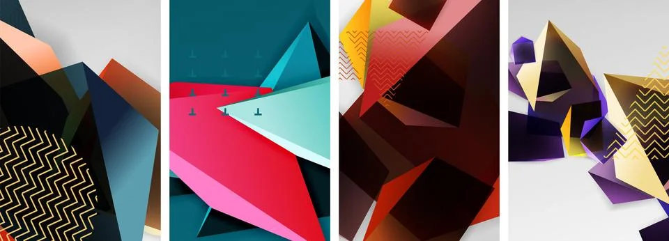 Trendy low poly 3d triangle shapes and other geometric elements background 스톡 일러스트