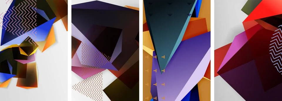 Trendy low poly 3d triangle shapes and other geometric elements background 스톡 일러스트