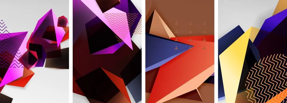 Trendy low poly 3d triangle shapes and other geometric elements background 스톡 일러스트