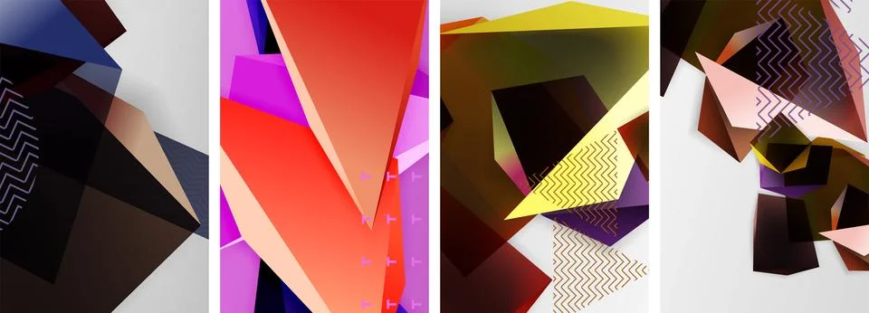 Trendy low poly 3d triangle shapes and other geometric elements background Stock Illustration