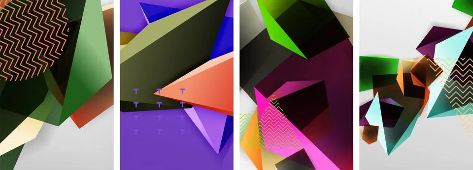 Trendy low poly 3d triangle shapes and other geometric elements background Stock Illustration