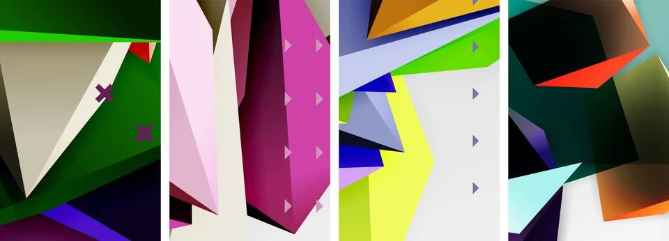 Trendy low poly 3d triangle shapes and other geometric elements background Stock Illustration