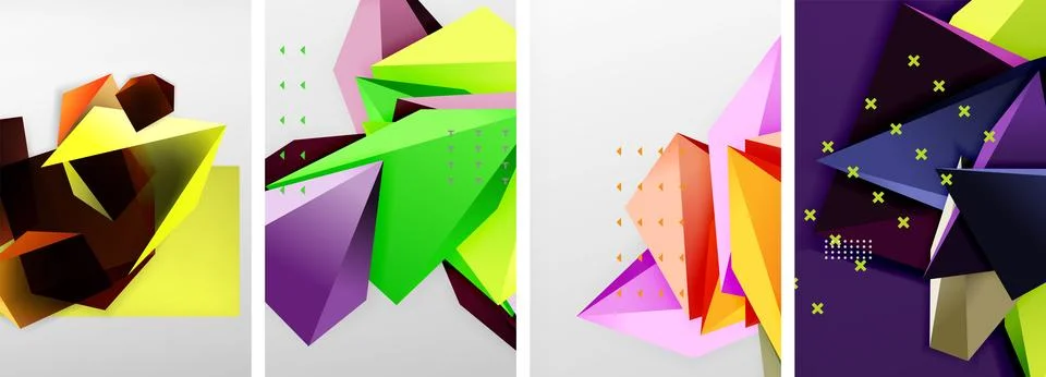 Trendy low poly 3d triangle shapes and other geometric elements background 스톡 일러스트