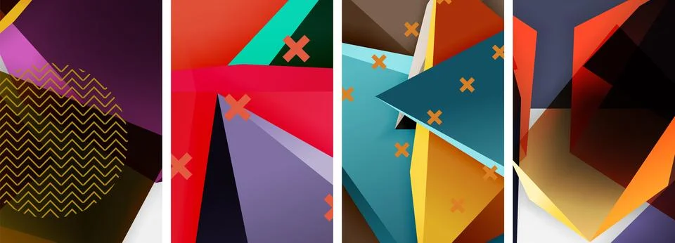 Trendy low poly 3d triangle shapes and other geometric elements background Stock Illustration