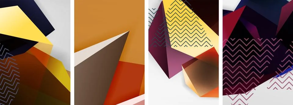Trendy low poly 3d triangle shapes and other geometric elements background Stock Illustration
