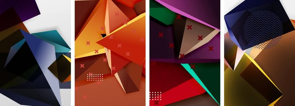 Trendy low poly 3d triangle shapes and other geometric elements background Stock Illustration