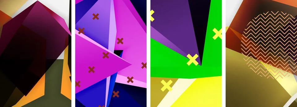 Trendy low poly 3d triangle shapes and other geometric elements background 스톡 일러스트