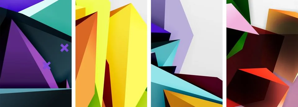 Trendy low poly 3d triangle shapes and other geometric elements background Illustrazione stock