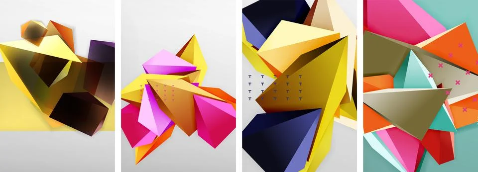 Trendy low poly 3d triangle shapes and other geometric elements background 스톡 일러스트