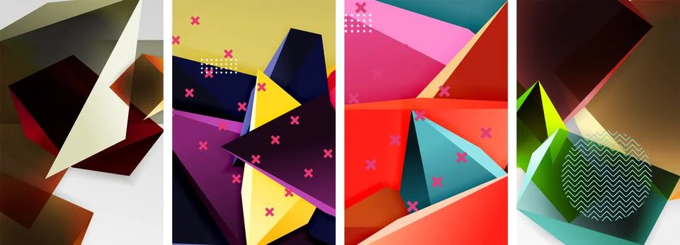 Trendy low poly 3d triangle shapes and other geometric elements background 스톡 일러스트