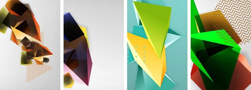Trendy low poly 3d triangle shapes and other geometric elements background 스톡 일러스트