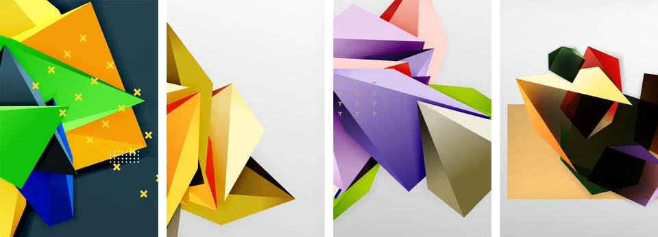 Trendy low poly 3d triangle shapes and other geometric elements background Stock Illustration