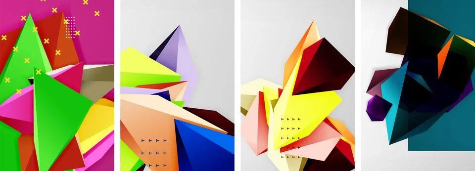 Trendy low poly 3d triangle shapes and other geometric elements background 스톡 일러스트