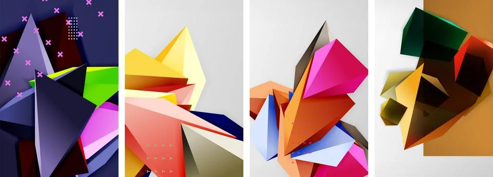 Trendy low poly 3d triangle shapes and other geometric elements background 스톡 일러스트