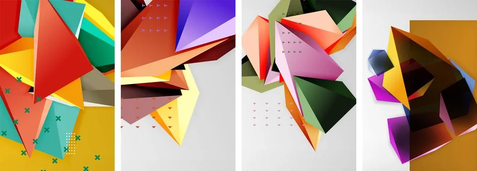 Trendy low poly 3d triangle shapes and other geometric elements background 스톡 일러스트