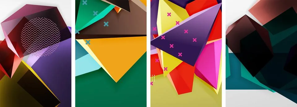 Trendy low poly 3d triangle shapes and other geometric elements background 스톡 일러스트