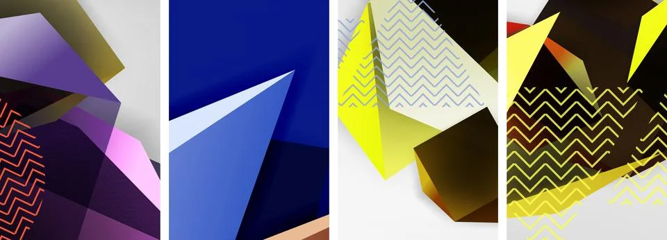 Trendy low poly 3d triangle shapes and other geometric elements background Stock Illustration