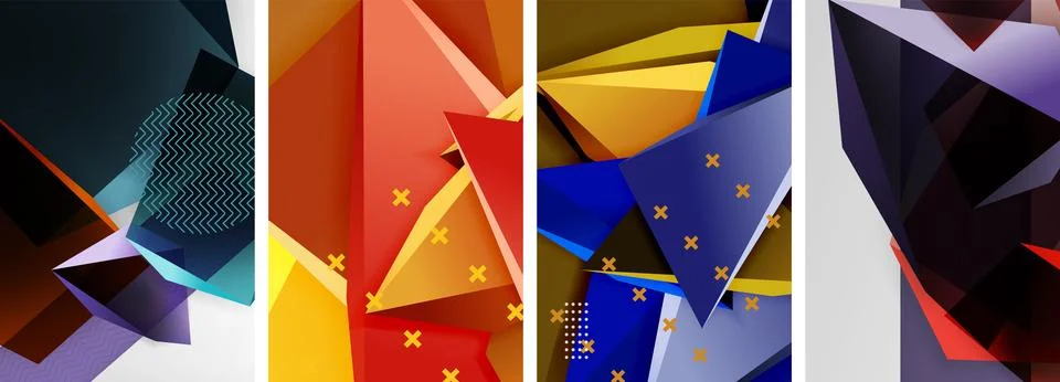 Trendy low poly 3d triangle shapes and other geometric elements background イラスト素材