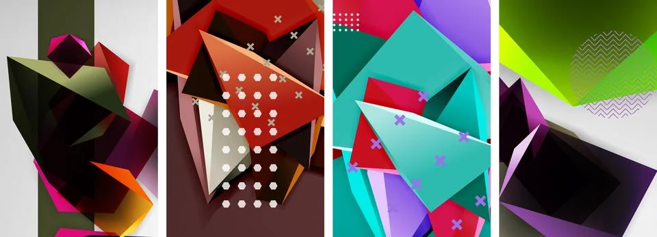 Trendy low poly 3d triangle shapes and other geometric elements background 스톡 일러스트