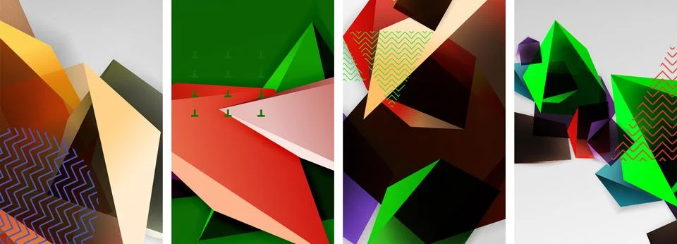Trendy low poly 3d triangle shapes and other geometric elements background Stock Illustration