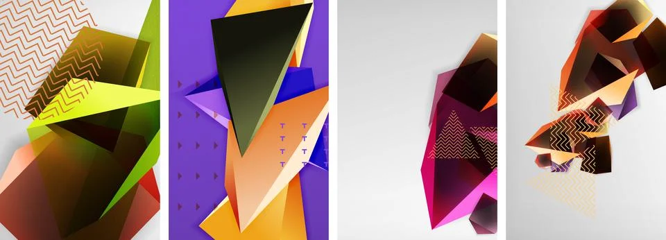 Trendy low poly 3d triangle shapes and other geometric elements background 스톡 일러스트