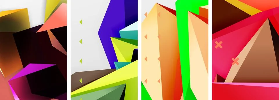 Trendy low poly 3d triangle shapes and other geometric elements background Stock Illustration