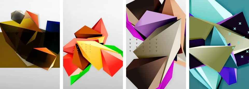 Trendy low poly 3d triangle shapes and other geometric elements background 스톡 일러스트