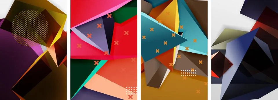 Trendy low poly 3d triangle shapes and other geometric elements background 스톡 일러스트