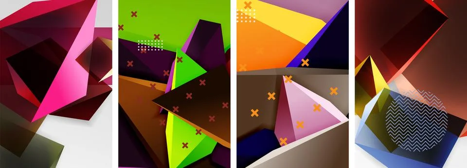 Trendy low poly 3d triangle shapes and other geometric elements background 스톡 일러스트